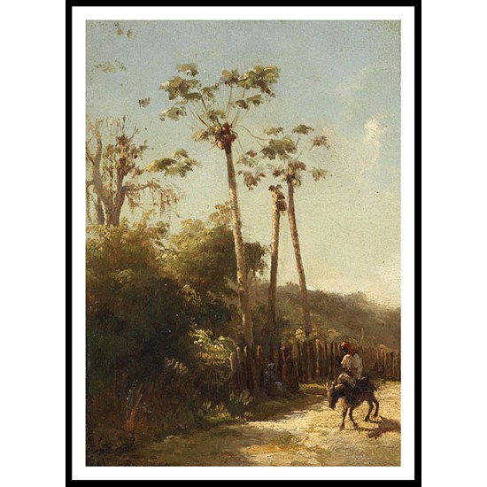 Landscape of Antilles Donkey`s Rider on the Road 1856, A New Print Of a Camille Pissaro Painting